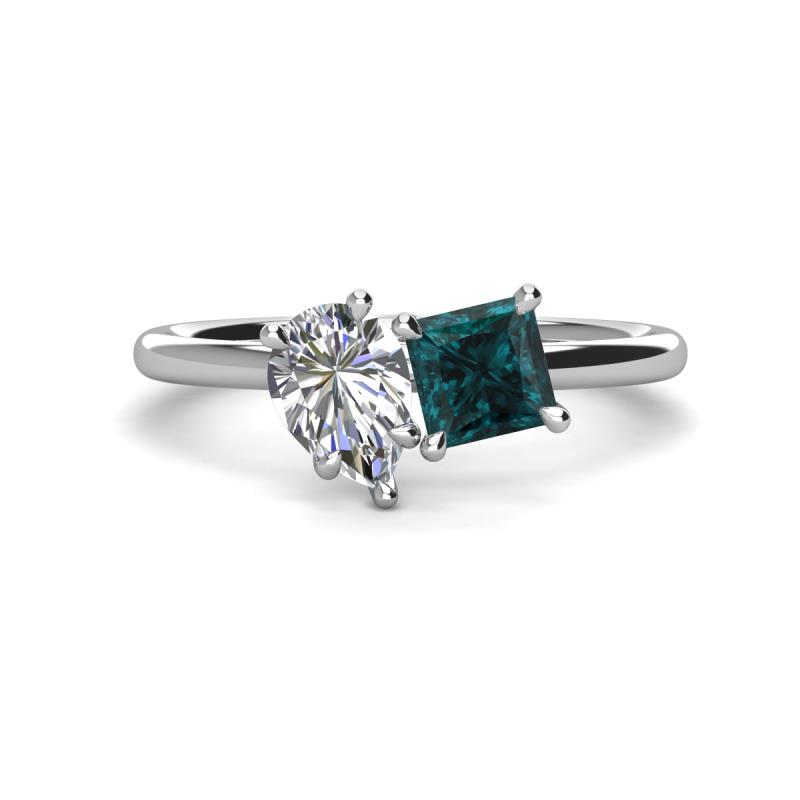 Zoya Pear Shape Forever Brilliant Moissanite & Princess Shape London Blue Topaz 2 Stone Duo Ring 