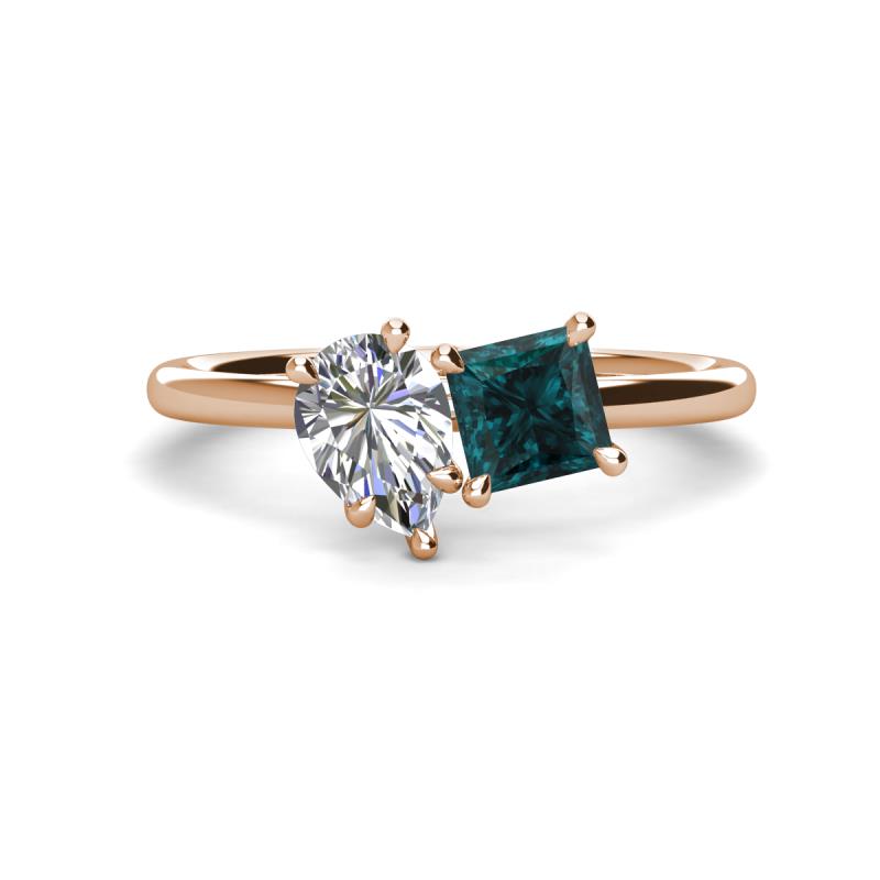 Zoya Pear Shape Forever Brilliant Moissanite & Princess Shape London Blue Topaz 2 Stone Duo Ring 