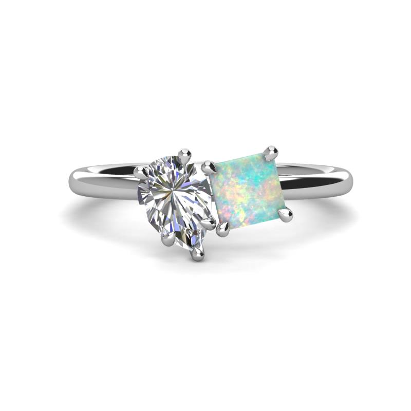 Zoya Pear Shape Forever Brilliant Moissanite & Princess Shape Lab Created Opal 2 Stone Duo Ring 