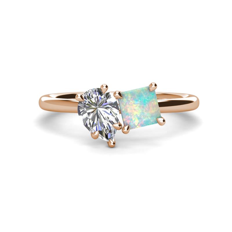 Zoya Pear Shape Forever Brilliant Moissanite & Princess Shape Lab Created Opal 2 Stone Duo Ring 