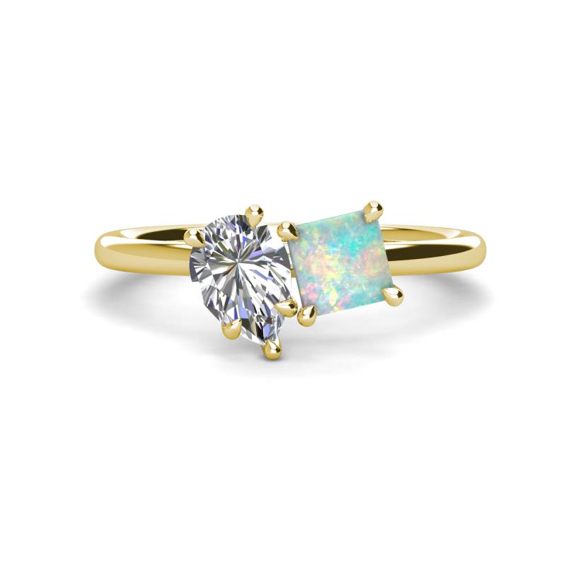 Zoya Pear Shape Forever One Moissanite & Princess Shape Lab Created Opal 2 Stone Duo Ring 