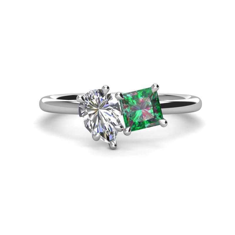Zoya Pear Shape GIA Certified Diamond & Princess Shape Lab Created Alexandrite 2 Stone Duo Ring 