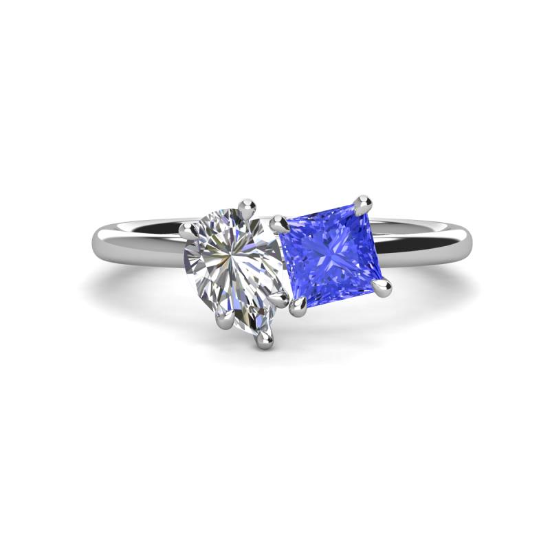 Zoya Pear Shape GIA Certified Diamond & Princess Shape Tanzanite 2 Stone Duo Ring 