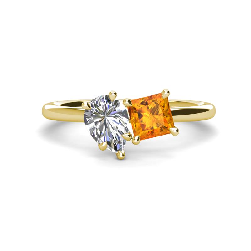 Zoya Pear Shape Certified Lab Grown Diamond & Princess Shape Citrine 2 Stone Duo Ring 
