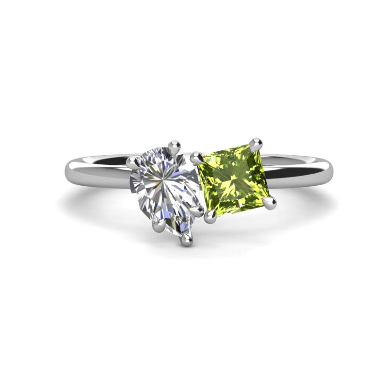 Zoya Pear Shape Certified Lab Grown Diamond & Princess Shape Peridot 2 Stone Duo Ring 