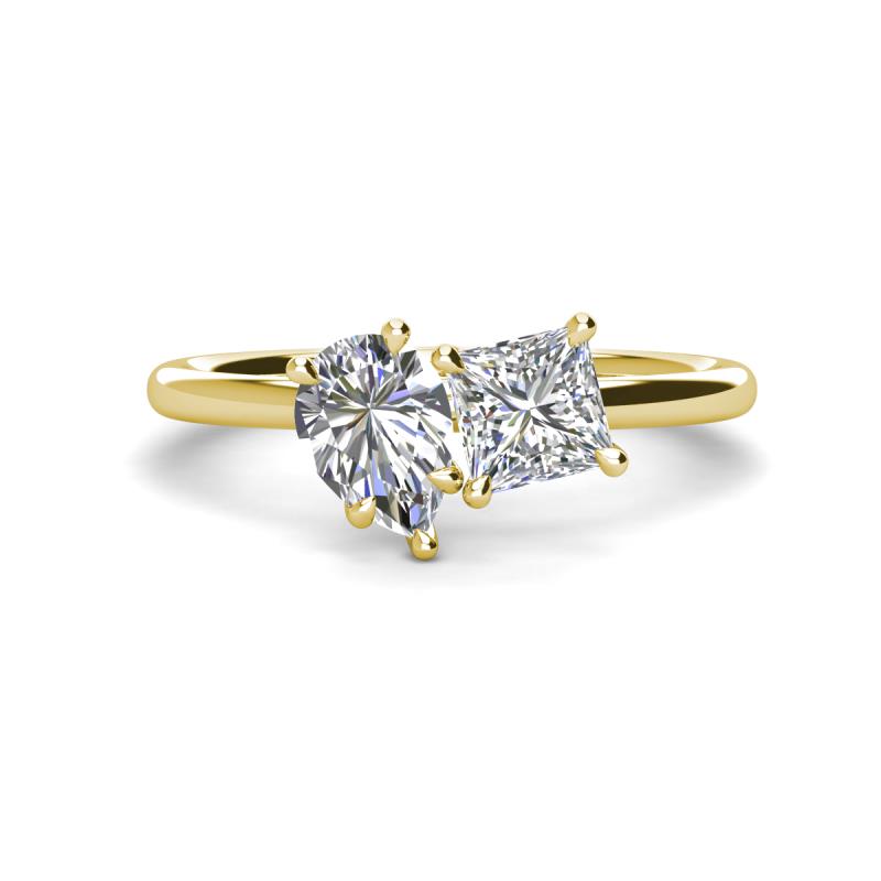 Zoya Pear Shape Certified Lab Grown Diamond & Princess Shape Forever Brilliant Moissanite 2 Stone Duo Ring 