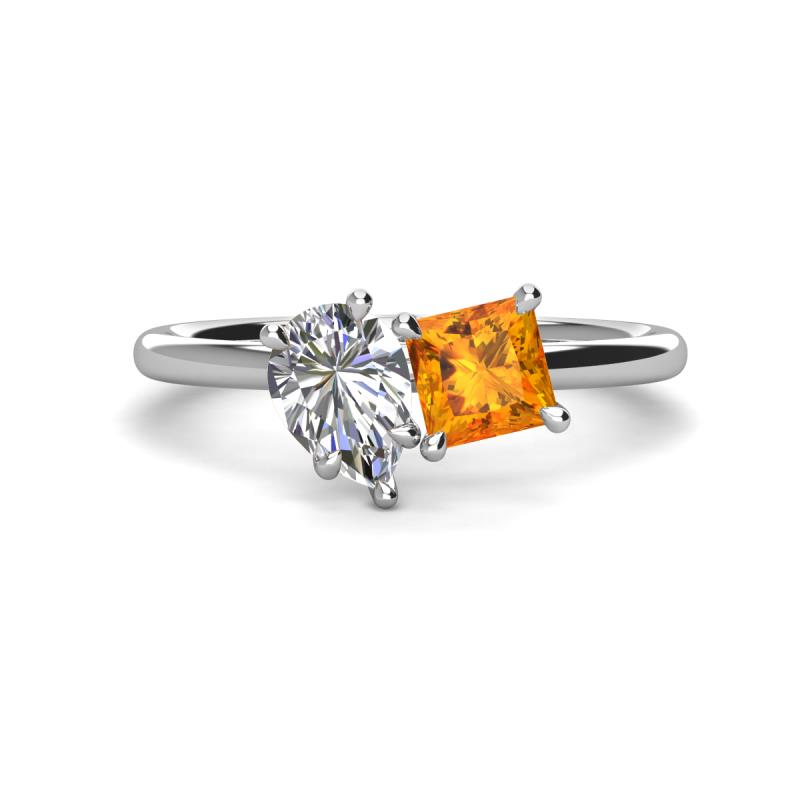 Zoya Pear Shape Certified Lab Grown Diamond & Princess Shape Citrine 2 Stone Duo Ring 