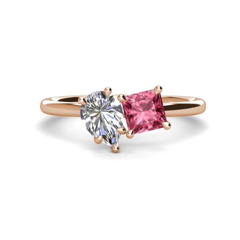 Zoya Pear Shape Certified Lab Grown Diamond & Princess Shape Pink Tourmaline 2 Stone Duo Ring 