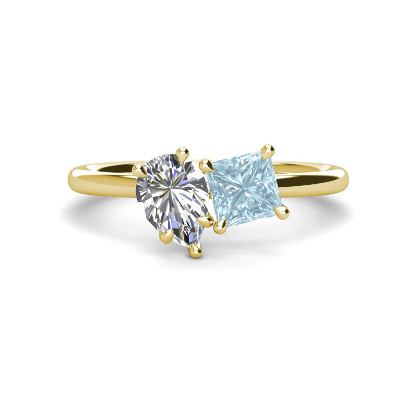 Zoya Pear Shape Certified Lab Grown Diamond & Princess Shape Aquamarine 2 Stone Duo Ring 