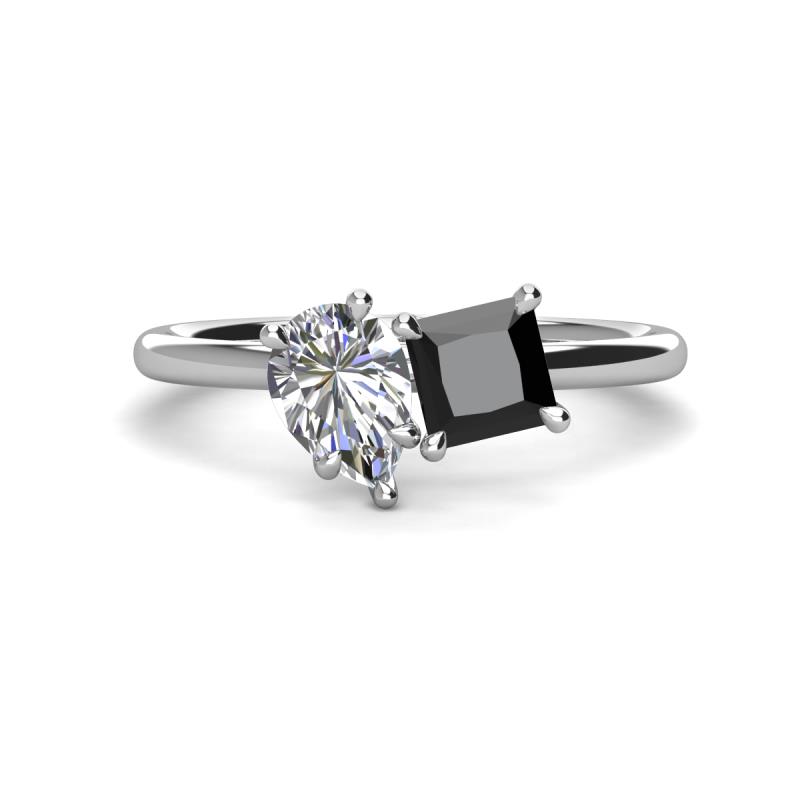 Zoya Pear Shape Certified Lab Grown Diamond & Princess Shape Black Diamond 2 Stone Duo Ring 