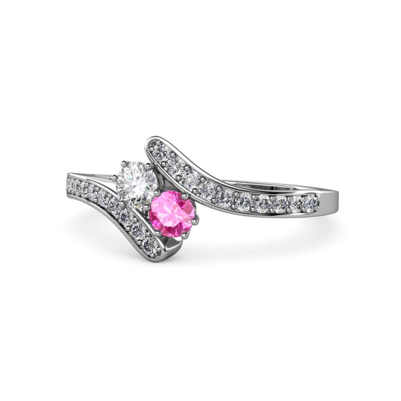 Eleni Round Lab Grown Diamond and Pink Sapphire with Side Diamonds Bypass Ring 