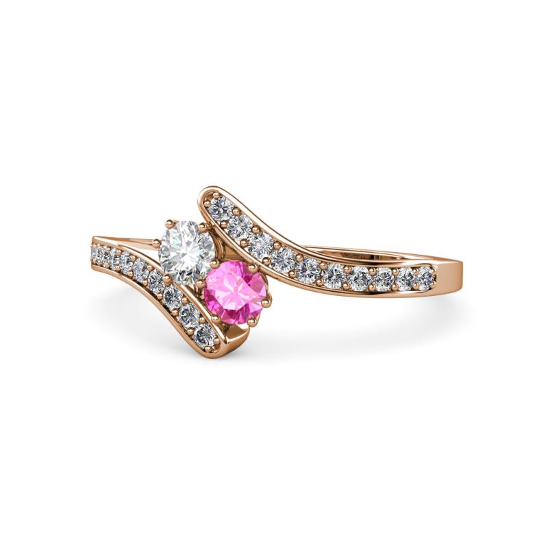 Eleni Round Lab Grown Diamond and Pink Sapphire with Side Diamonds Bypass Ring 