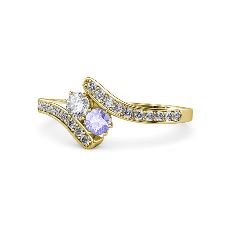 Eleni Round Lab Grown Diamond and Tanzanite with Side Diamonds Bypass Ring 