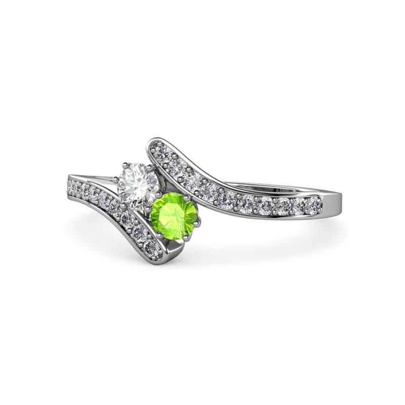 Eleni Round Lab Grown Diamond and Peridot with Side Diamonds Bypass Ring 