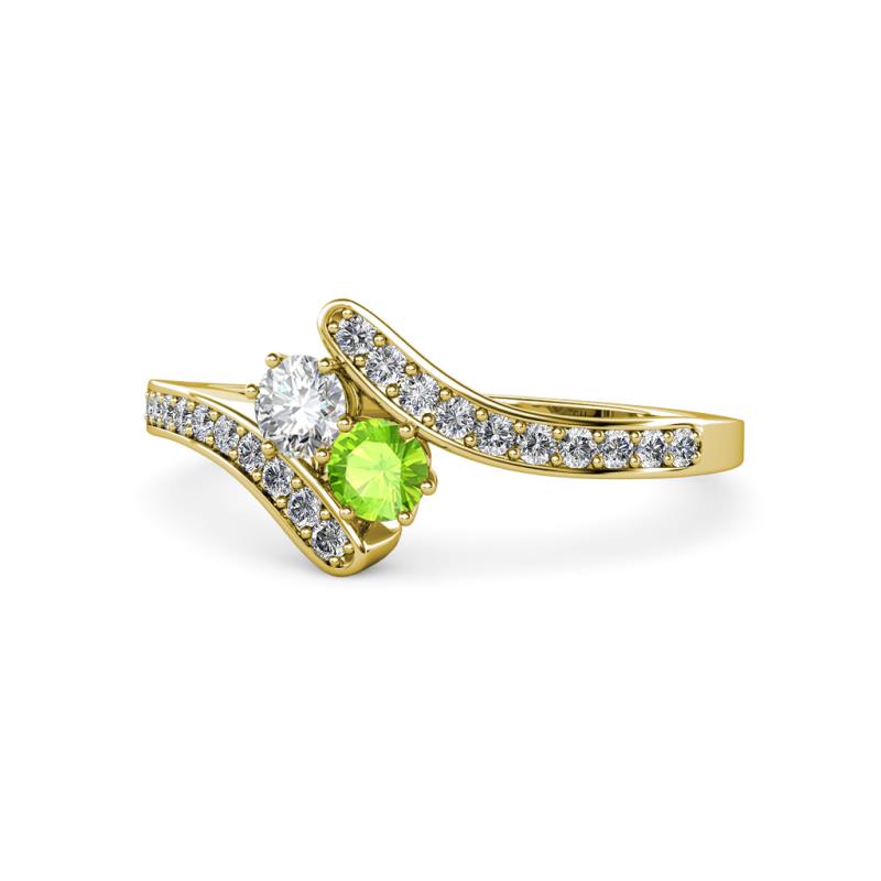 Eleni Round Lab Grown Diamond and Peridot with Side Diamonds Bypass Ring 
