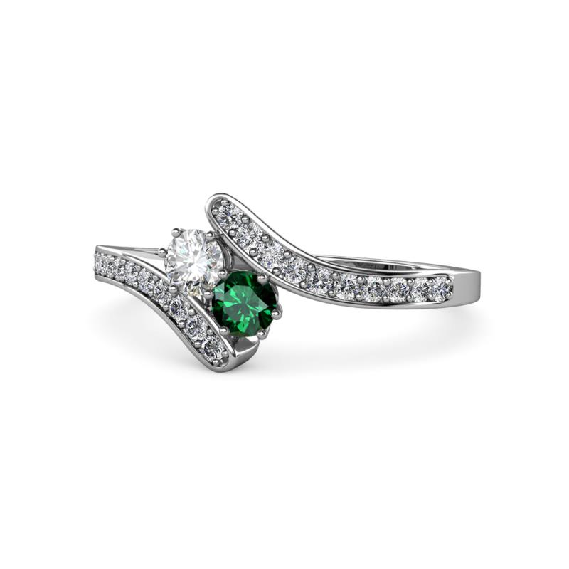 Eleni Round Lab Grown Diamond and Emerald with Side Diamonds Bypass Ring 