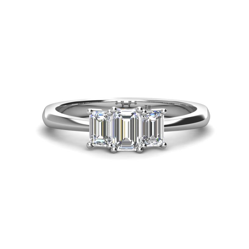 Daria 6x4 mm Emerald Cut Certified Lab Grown Diamond and Forever Brilliant Moissanite Side Gallery Work Three Stone Engagement Ring 