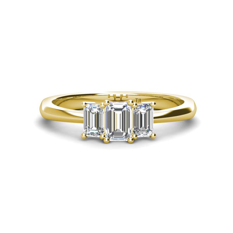 Daria 6x4 mm Emerald Cut Diamond Side Gallery Work Three Stone Engagement Ring 