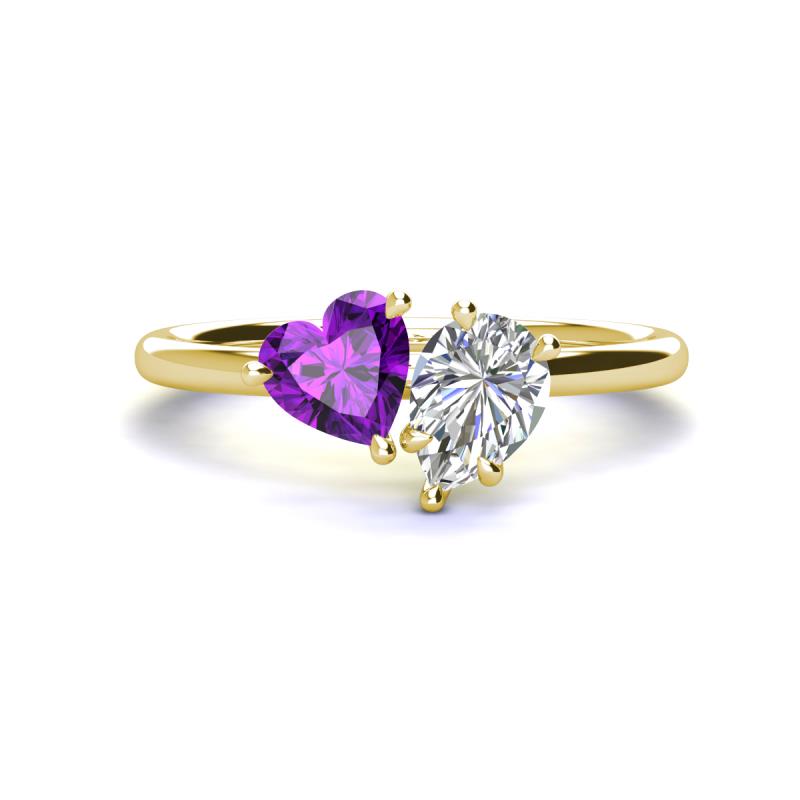 Sasha Heart Shape Amethyst & Pear Shape Forever Brilliant Moissanite 2 Stone Duo Ring 