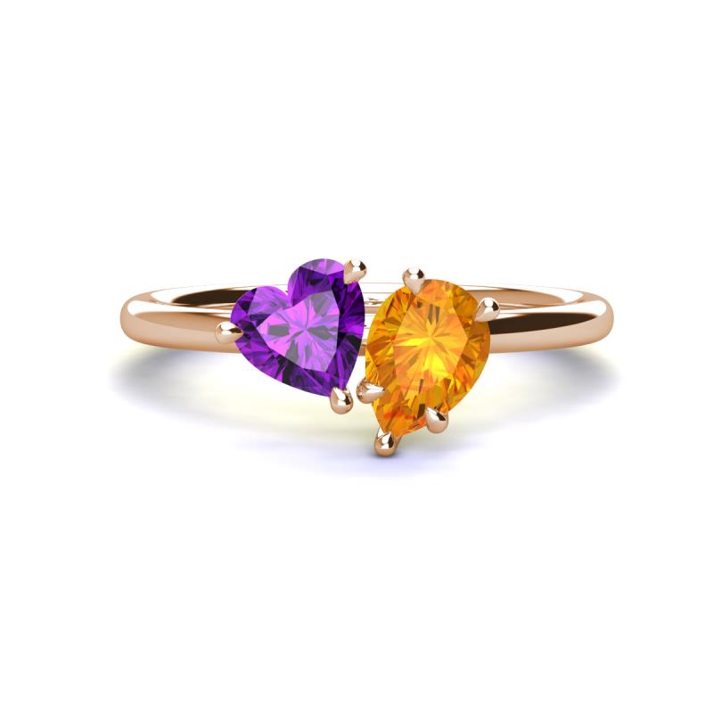 Sasha Heart Shape Amethyst & Pear Shape Citrine 2 Stone Duo Ring 