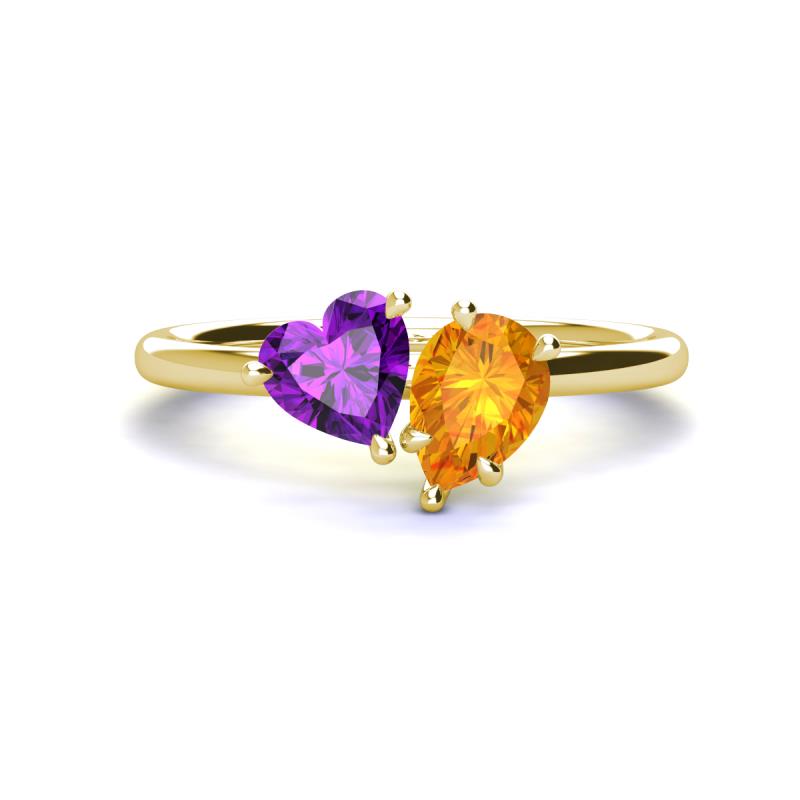 Sasha Heart Shape Amethyst & Pear Shape Citrine 2 Stone Duo Ring 