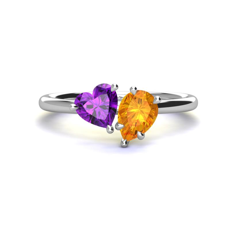 Sasha Heart Shape Amethyst & Pear Shape Citrine 2 Stone Duo Ring 
