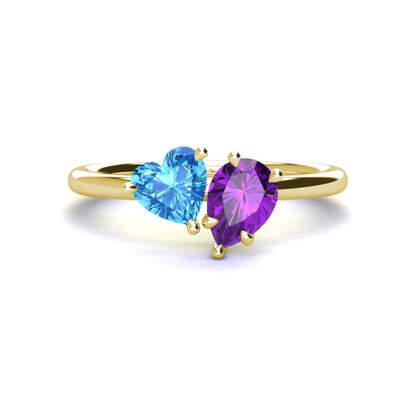 Sasha Heart Shape Blue Topaz & Pear Shape Amethyst 2 Stone Duo Ring 