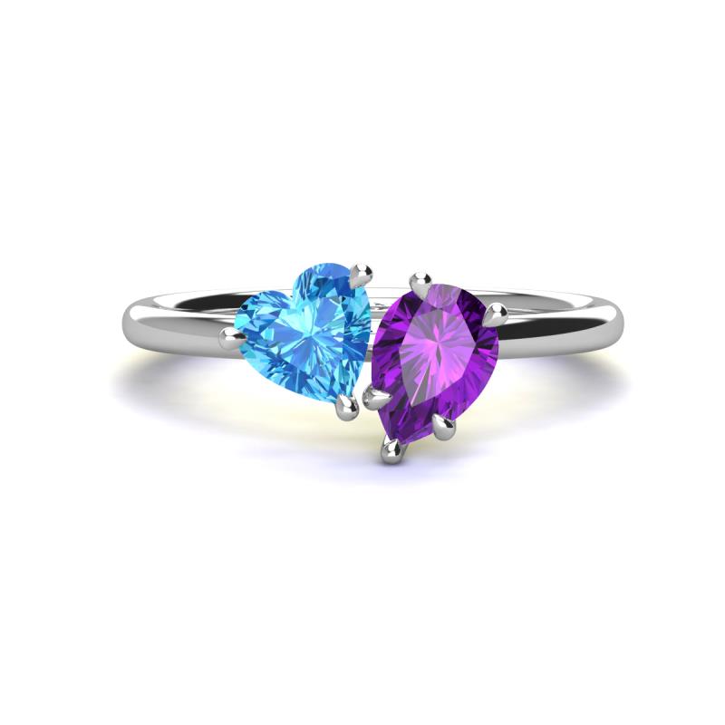 Sasha Heart Shape Blue Topaz & Pear Shape Amethyst 2 Stone Duo Ring 