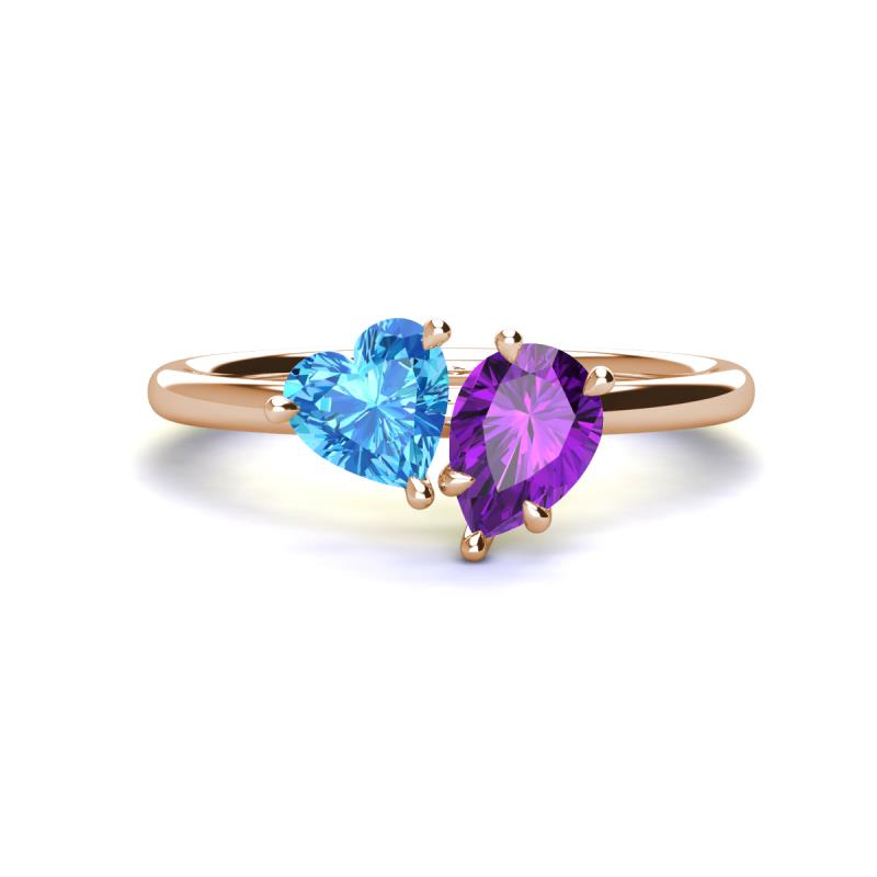 Sasha Heart Shape Blue Topaz & Pear Shape Amethyst 2 Stone Duo Ring 