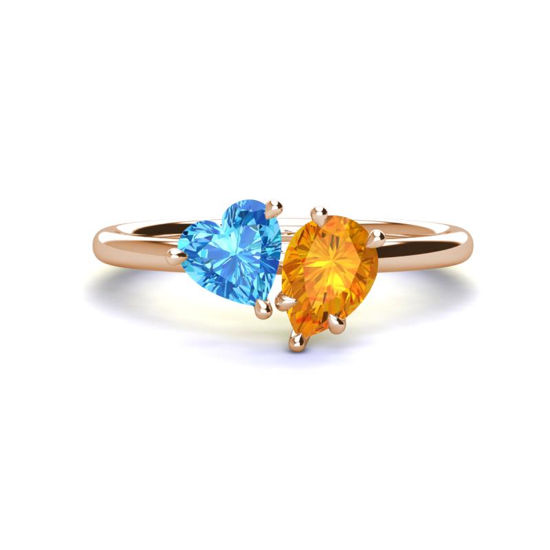 Sasha Heart Shape Blue Topaz & Pear Shape Citrine 2 Stone Duo Ring 