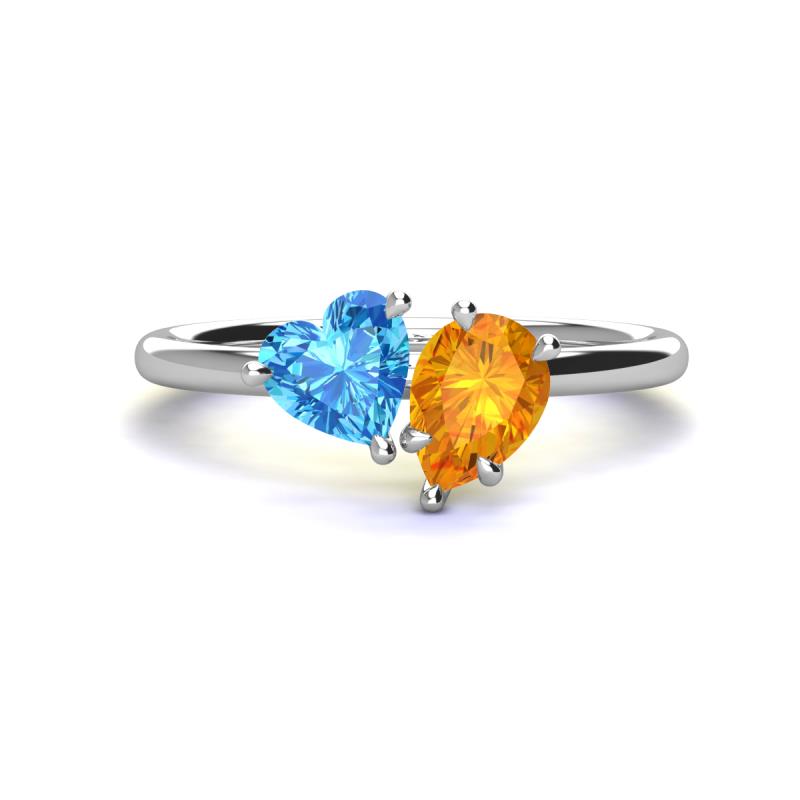 Sasha Heart Shape Blue Topaz & Pear Shape Citrine 2 Stone Duo Ring 
