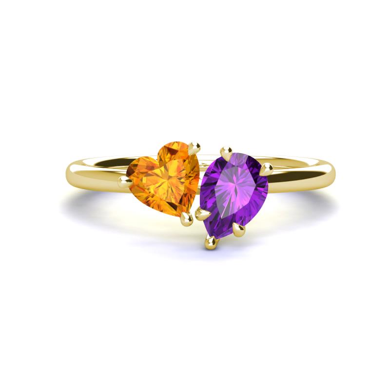 Sasha Heart Shape Citrine & Pear Shape Amethyst 2 Stone Duo Ring 