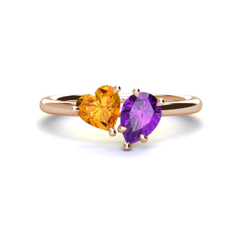 Sasha Heart Shape Citrine & Pear Shape Amethyst 2 Stone Duo Ring 