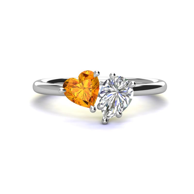 Sasha Heart Shape Citrine & Pear Shape Forever Brilliant Moissanite 2 Stone Duo Ring 