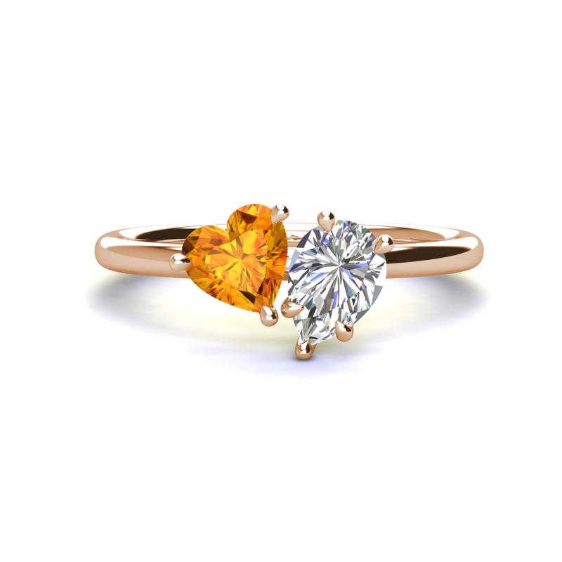 Sasha GIA Certified Pear Shape Diamond & Heart Shape Citrine 2 Stone Duo Ring 