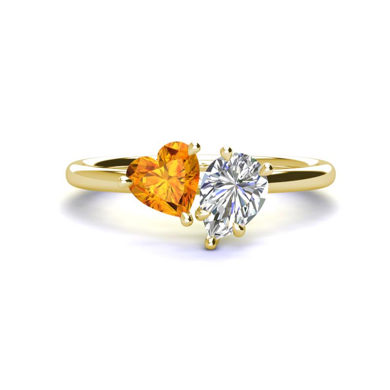 Sasha Heart Shape Citrine & Pear Shape Forever One Moissanite 2 Stone Duo Ring 