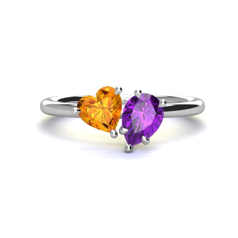 Sasha Heart Shape Citrine & Pear Shape Amethyst 2 Stone Duo Ring 