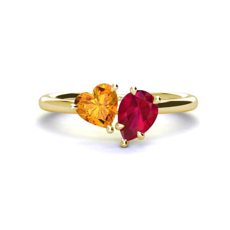 Sasha Heart Shape Citrine & Pear Shape Lab Created Ruby 2 Stone Duo Ring 