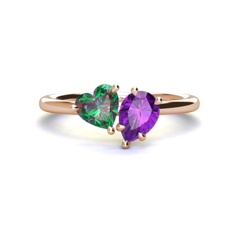 Sasha Heart Shape Lab Created Alexandrite & Pear Shape Amethyst 2 Stone Duo Ring 