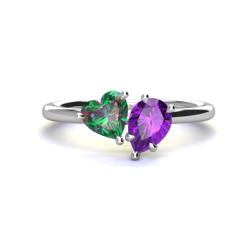Sasha Heart Shape Lab Created Alexandrite & Pear Shape Amethyst 2 Stone Duo Ring 