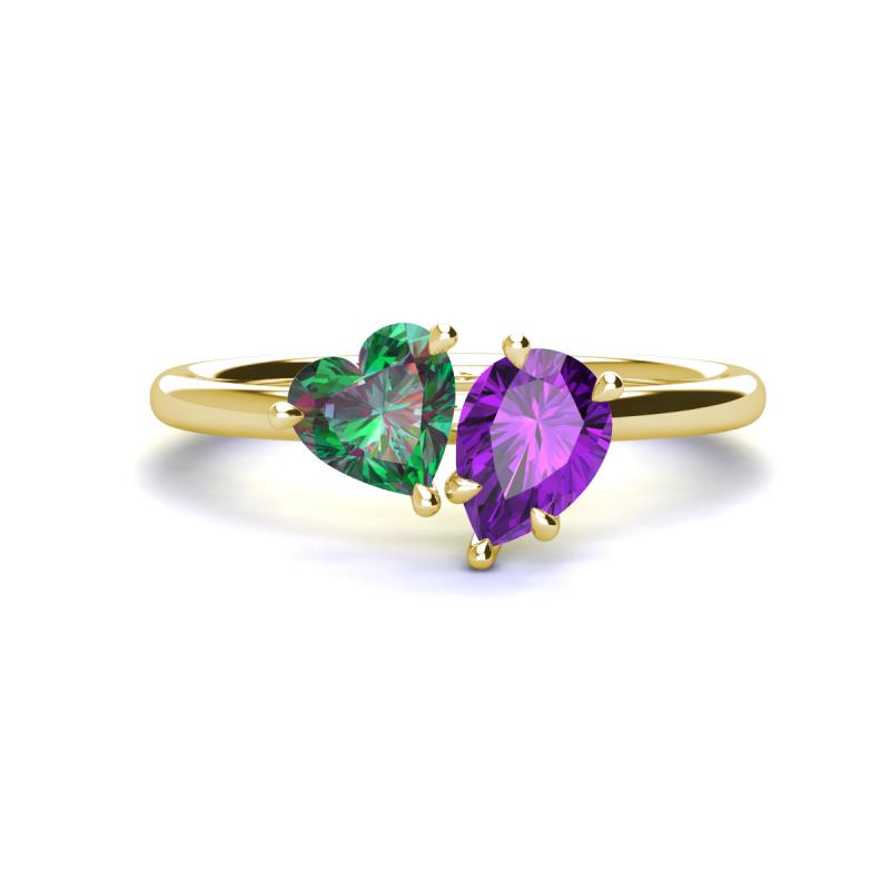 Sasha Heart Shape Lab Created Alexandrite & Pear Shape Amethyst 2 Stone Duo Ring 