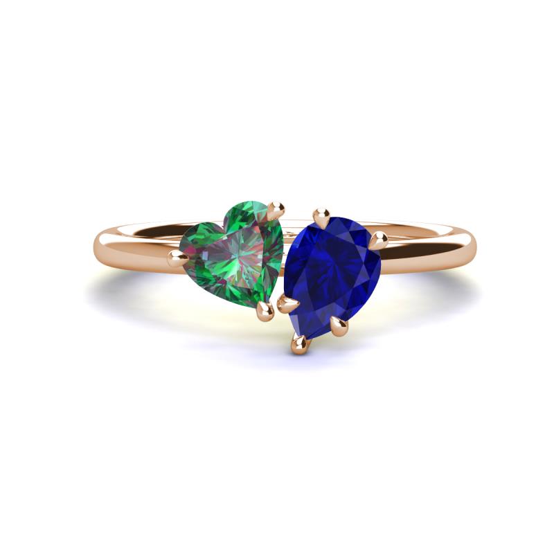 Sasha Heart & Pear Shape Created Alexandrite & Created Blue Sapphire 2 Stone Duo Ring 