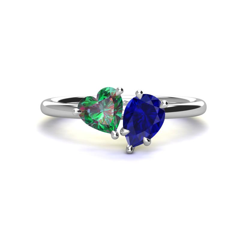 Sasha Heart & Pear Shape Created Alexandrite & Created Blue Sapphire 2 Stone Duo Ring 