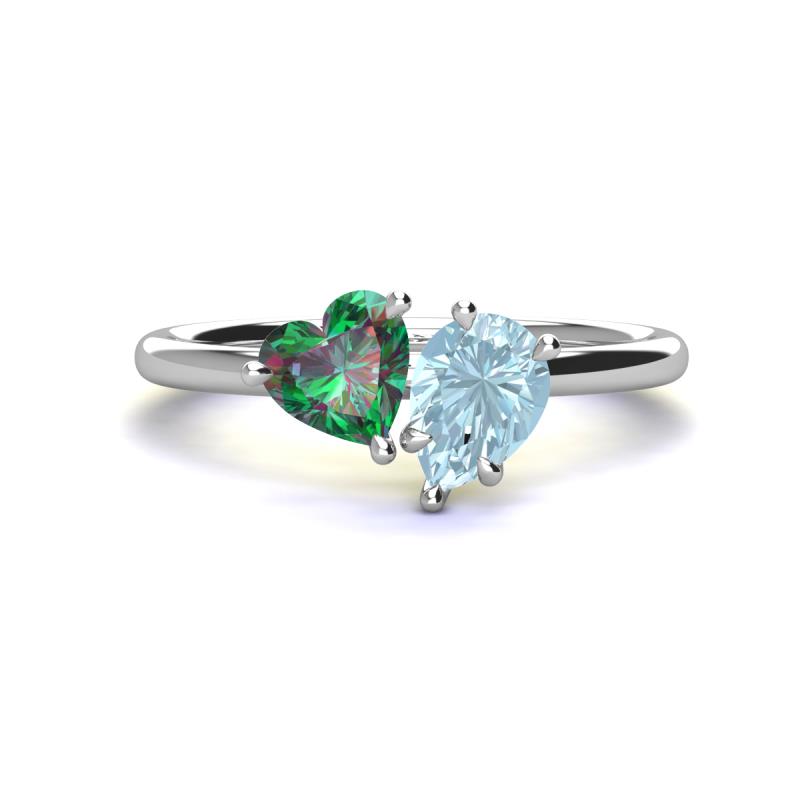 Sasha Heart Shape Lab Created Alexandrite & Pear Shape Aquamarine 2 Stone Duo Ring 