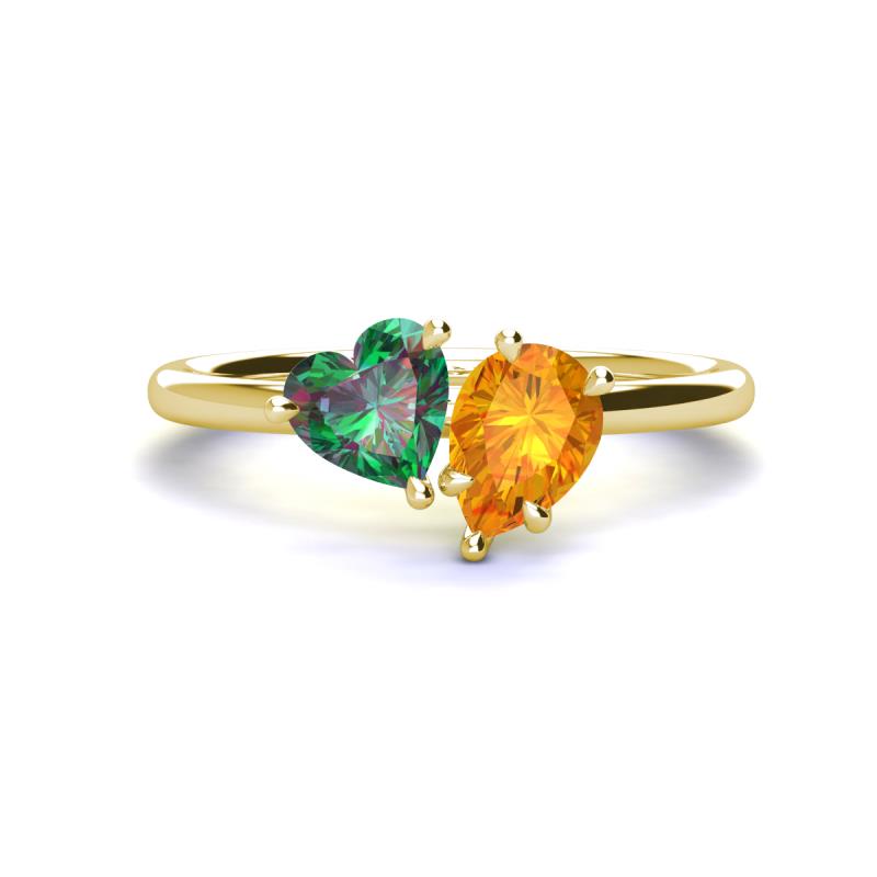 Sasha Heart Shape Lab Created Alexandrite & Pear Shape Citrine 2 Stone Duo Ring 