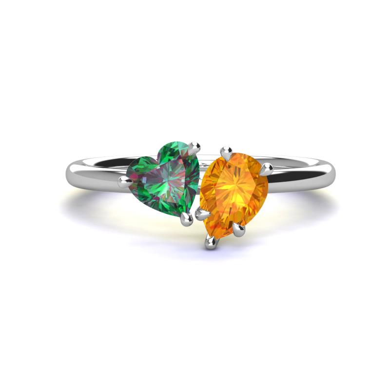 Sasha Heart Shape Lab Created Alexandrite & Pear Shape Citrine 2 Stone Duo Ring 