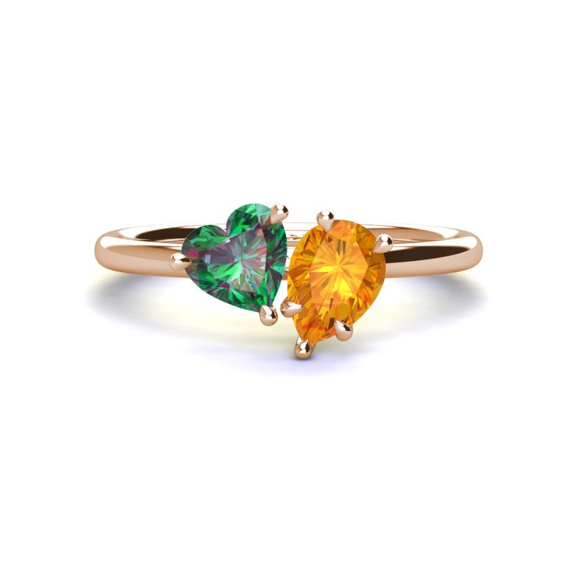 Sasha Heart Shape Lab Created Alexandrite & Pear Shape Citrine 2 Stone Duo Ring 