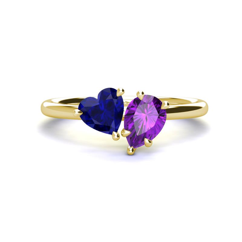 Sasha Heart Shape Lab Created Blue Sapphire & Pear Shape Amethyst 2 Stone Duo Ring 