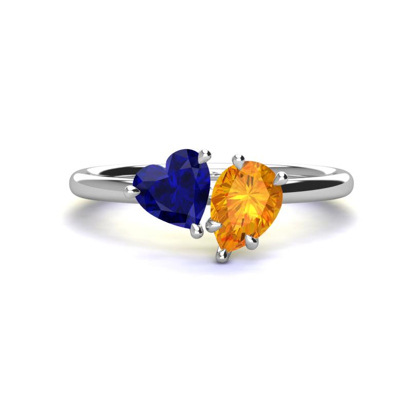 Sasha Heart Shape Lab Created Blue Sapphire & Pear Shape Citrine 2 Stone Duo Ring 