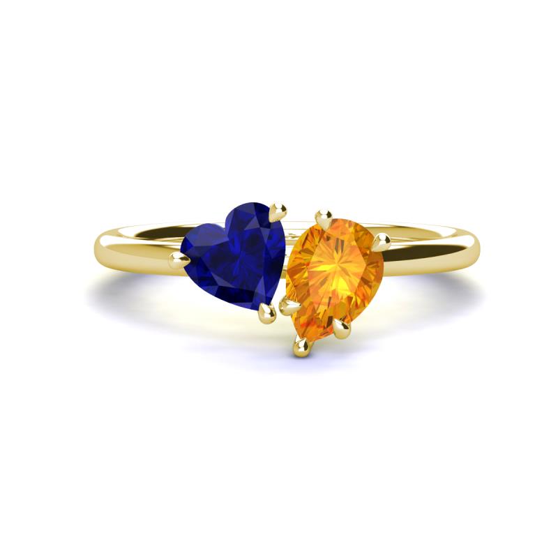 Sasha Heart Shape Lab Created Blue Sapphire & Pear Shape Citrine 2 Stone Duo Ring 